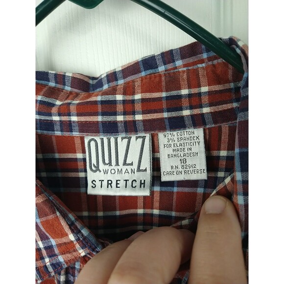 Quizz Woman 18 Collared Button Long Sleeve Shirt Rust Blue Plaid Norm Core... - Picture 3 of 7